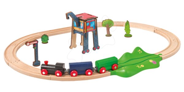 Fa vasúti sínpálya Train Oval Eichhorn mozdony vagonokkal daruval és kiegészítőkkel 18 darabos 205 cm hosszú vsútvonal gyerek játék webáruház - játék rendelés online Fa gyerekjátékok | Favonatok
