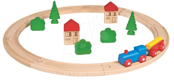 Fa vonatpálya Wooden Toy Eichhorn kiegészítőkkel házakkal és fákkal 20 részes gyerek játék webáruház - játék rendelés online Fa gyerekjátékok | Favonatok