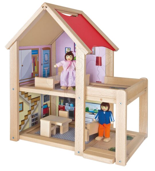 Fa babaház Doll's House Eichhorn komplett bútorokkal és 2 figurával 41 cm magas gyerek játék webáruház - játék rendelés online Fa gyerekjátékok | Fa babaházak