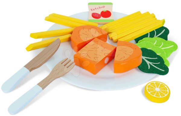 Fa rántott hús tányéron Schnitzelset Eichhorn 22 darabos evőeszközzel gyerek játék webáruház - játék rendelés online Játékkonyhák | Fa játékkonyhák