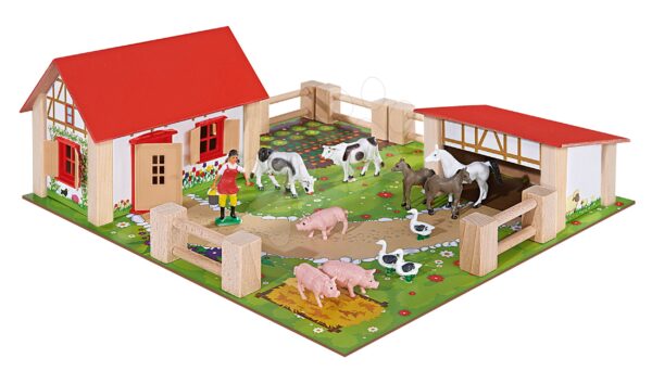 Farm fából állatokkal Farmyard Small Eichhorn két épülettel és udvarral 21-részes gyerek játék webáruház - játék rendelés online Fa gyerekjátékok | Fa babaházak