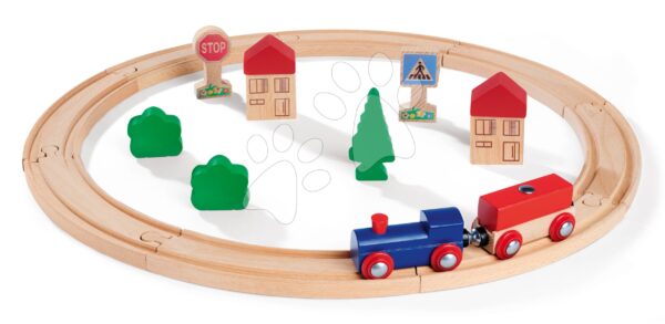 Fa vasúti sínpálya Circular Train Eichhorn mozdony vagonnal és kiegészítőkkel 20 darabos 135 cm hosszú sínpálya gyerek játék webáruház - játék rendelés online Fa gyerekjátékok | Favonatok