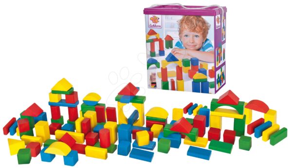 Fakockák színesek Coloured Wooden Blocks Eichhorn különböző formákban 100 db 25 mm magasak 12 hó-tól gyerek játék webáruház - játék rendelés online Fa gyerekjátékok | Fa építőjátékok | Fa építőkockák