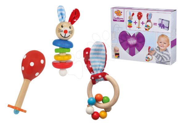 Ajándék szett újszülöttnek Rabbit Present Baby Eichhorn csörgők plüss fülekkel és rumbatök 0 hó-tól gyerek játék webáruház - játék rendelés online Bébijátékok | Csörgők és rágókák