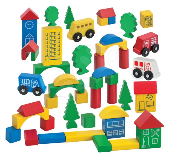 Fakockák színesek Wooden City Blocks Eichhorn mintával 50 db dobozban 12 hónapos kortól gyerek játék webáruház - játék rendelés online Fa gyerekjátékok | Fa építőjátékok | Fa építőkockák