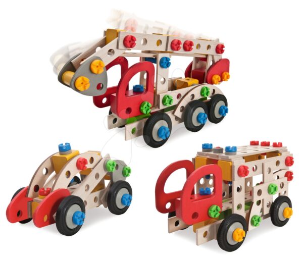 Fa építőjáték tűzoltókocsi Constructor Fire Truck Eichhorn 3 modell (tűzoltó