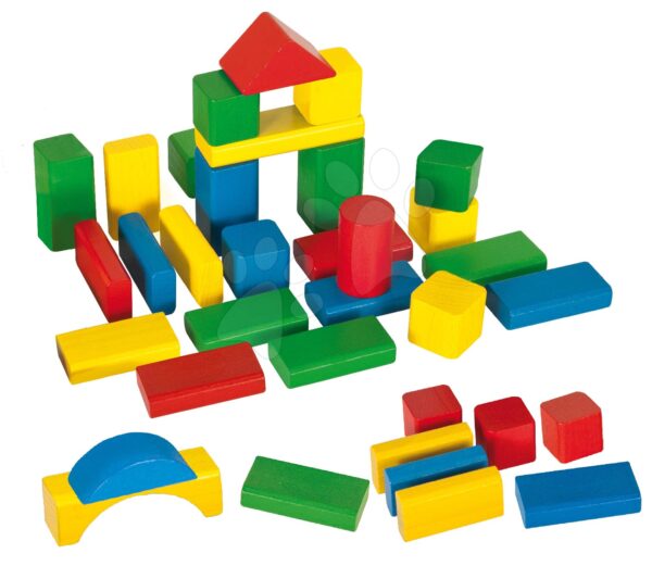 Fakockák Coloured Wooden Blocks Eichhorn színesek 50 db különböző formákban 25 mm magas 12 hó-tól gyerek játék webáruház - játék rendelés online Fa gyerekjátékok | Fa építőjátékok | Fa építőkockák