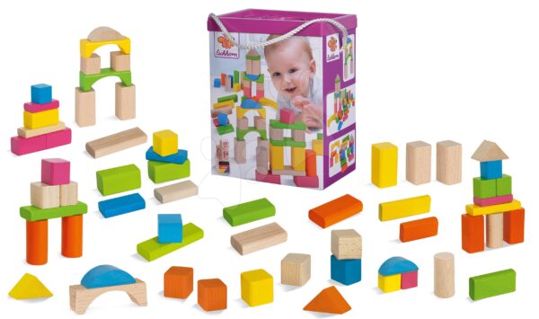 Fakockák Nature and Coloured Wooden Blocks Eichhorn mix színes és természetes 60 db 25 mm magas 12 hó-tól gyerek játék webáruház - játék rendelés online Fa gyerekjátékok | Fa építőjátékok | Fa építőkockák