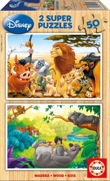 Fa puzzle Oroszlánkirály és Dzsungel könyve Educa 2x50 db 13144 gyerek játék webáruház - játék rendelés online Puzzle és társasjátékok | Gyerek puzzle | Fából készült Disney