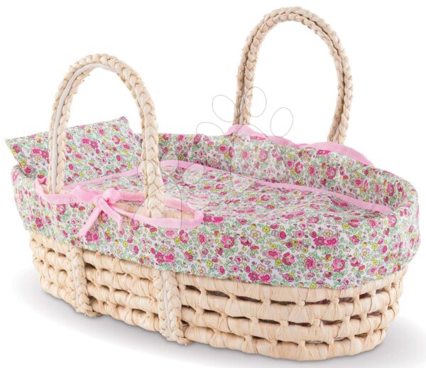 Fonott kosár takaróval és párnával Braided Basket Floral Corolle 36-42 cm játékbaba CO141350 gyerek játék webáruház - játék rendelés online Játékbabák gyerekeknek | Játékbaba kiságyak és bölcsők