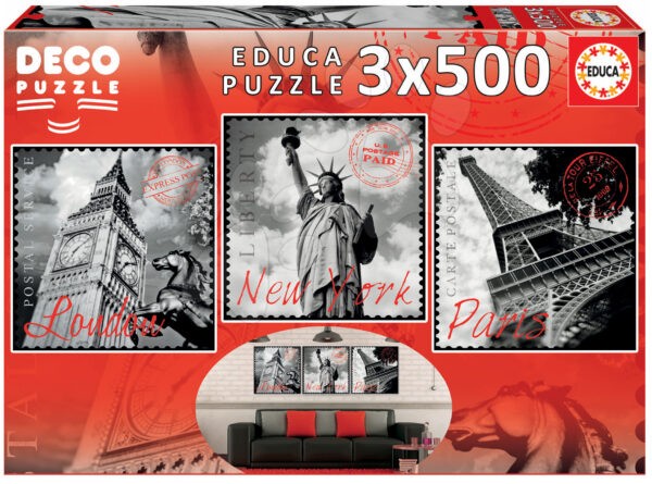 Educa puzzle Deco Big Cities 3x500 részes 17096 gyerek játék webáruház - játék rendelés online Puzzle és társasjátékok | Puzzle | 500 darabos puzzle