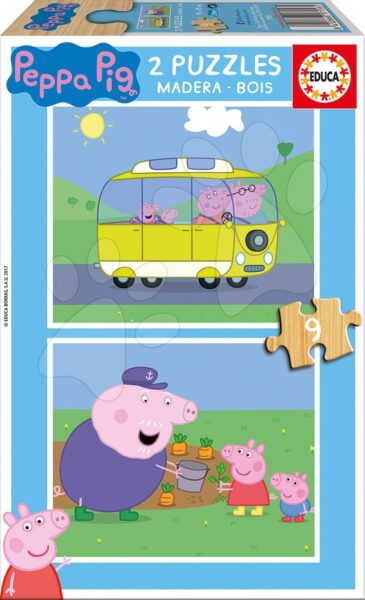 Fa puzzle Peppa Pig Educa 2x 9 darabos gyerek játék webáruház - játék rendelés online Puzzle és társasjátékok | Gyerek puzzle | Fából készült Disney