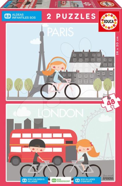 Educa puzzle Paris & London Apanona Children's Villages 2x48 darabos 17726 gyerek játék webáruház - játék rendelés online Puzzle és társasjátékok | Gyerek puzzle | Gyerek puzzle 8 - 99 darabos