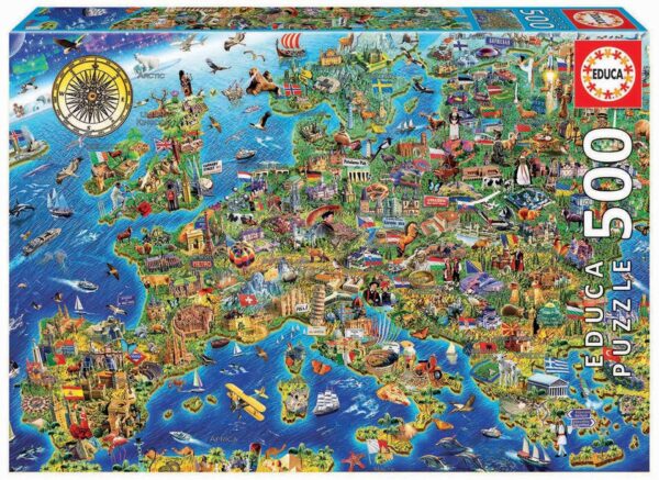 Educa puzzle Crazy European map 500 darabos és fix ragasztó 17962 gyerek játék webáruház - játék rendelés online Puzzle és társasjátékok | Puzzle | 500 darabos puzzle