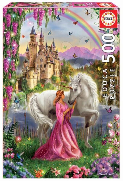 Educa puzzle Fairy and Unicorn 500 darabos és fix ragasztó 17985 gyerek játék webáruház - játék rendelés online Puzzle és társasjátékok | Puzzle | 500 darabos puzzle