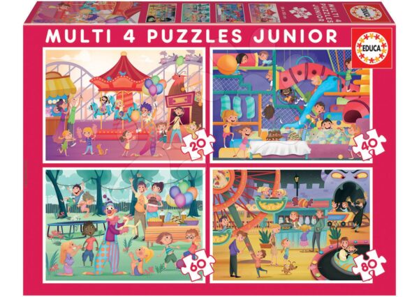 Puzzle Multi 4 Junior Park atractions+Children's party Educa 20-40-60-80 darabos 4 évtől gyerek játék webáruház - játék rendelés online Puzzle és társasjátékok | Gyerek puzzle | Progresszív gyerek puzzle
