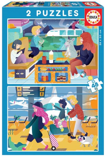 Gyerek puzzle Vasútállomás és Repülőtér Educa 2x48 darabos gyerek játék webáruház - játék rendelés online Puzzle és társasjátékok | Gyerek puzzle | Gyerek puzzle 8 - 99 darabos