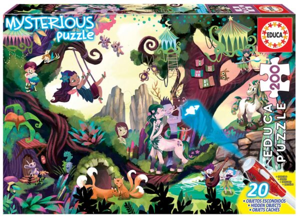 Puzzle Mysterious Magic Forest Educa 200 darabos - lámpával látható világitó állatok 6 évtől gyerek játék webáruház - játék rendelés online Puzzle és társasjátékok | Gyerek puzzle | Gyerek puzzle 100-300 darabos