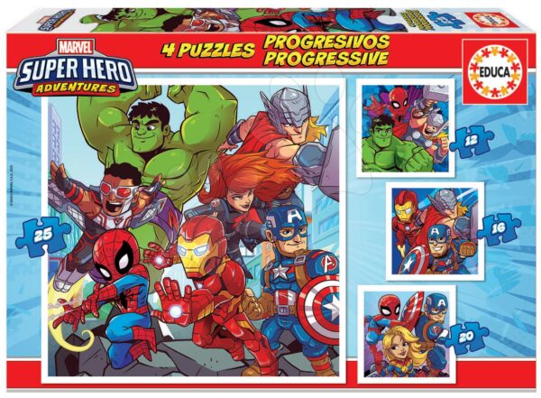 Puzzle Marvel Super Heroe Adventures Progressive 4in1 Educa 12-16-20-25 darabos gyerek játék webáruház - játék rendelés online Puzzle és társasjátékok | Gyerek puzzle | Progresszív gyerek puzzle