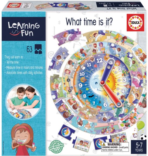 Oktatójáték legkisebbeknek What Time is it? Educa Ismerkedünk az órával képekkel 39 darabos 5 évtől gyerek játék webáruház - játék rendelés online Puzzle és társasjátékok | Társasjátékok | Idegennyelvű társasjátékok