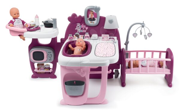 Babacenter játékbabának Violette Baby Nurse Large Doll's Play Center Smoby háromrészes 23 kiegészítővel (konyhácska