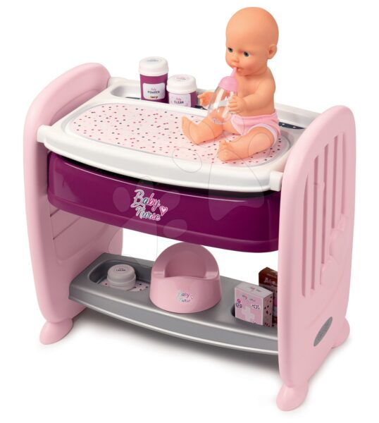 Babaágy gyerekágy mellé pelenkázó pulttal Violette Baby Nurse 2in1 Smoby 3 pozíciós 8 kiegészítővel 24 hó-tól gyerek játék webáruház - játék rendelés online Játékbabák gyerekeknek | Játékbaba kiságyak és bölcsők