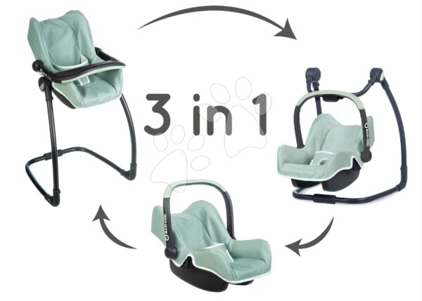 Etetőszék autósülés és hinta Maxi Cosi Seat+High Chair Sage Smoby 3-as kombináció biztonságiövvel olivazöld gyerek játék webáruház - játék rendelés online Játékbabák gyerekeknek | Játék babakocsik | Játék babakocsik 18 hónapos kortól