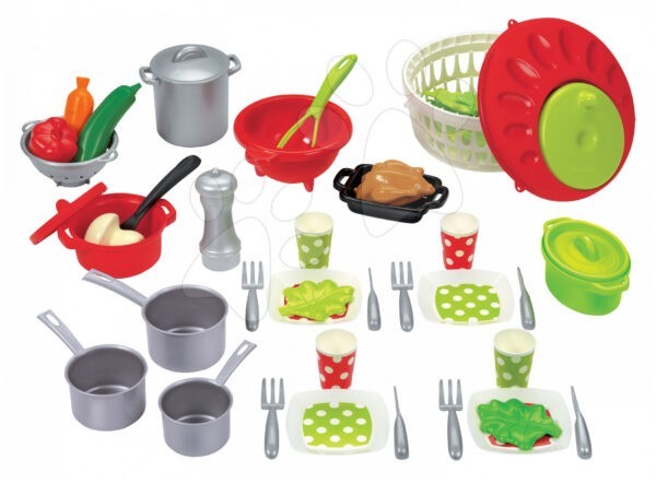 Écoiffier gyermek ebédkészlet 100% Chef 2621 zöld-piros-ezüst gyerek játék webáruház - játék rendelés online Játékkonyhák | Játékkonyha kiegészítők és edények