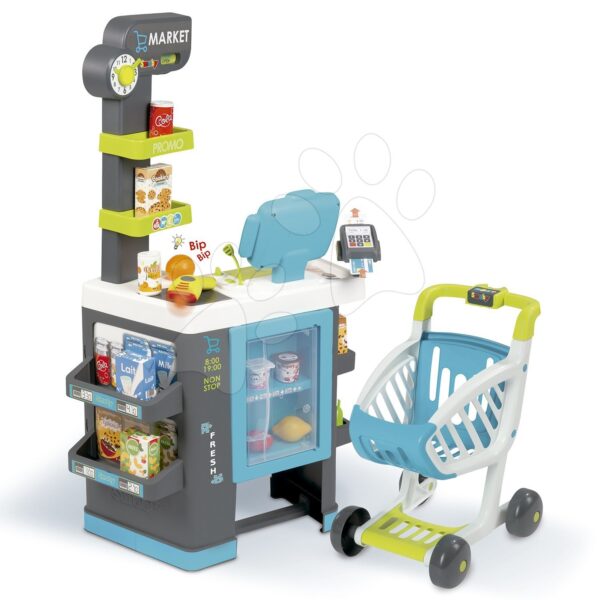 Közért hűtővitrinnel Fresh City Market Smoby elektronikus pénztárgéppel vonalkódleolvasó szkennerrel és 34 kiegészítővel gyerek játék webáruház - játék rendelés online Szerepjátékok | Szupermarketek | Szupermarketek gyerekeknek