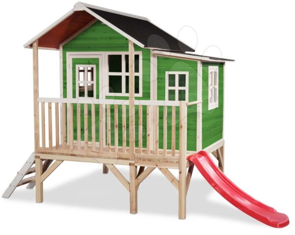 Házikó pilléreken cédrusból Loft 350 Green Exit Toys nagy vízhatlan tetővel és csúszdával zöld gyerek játék webáruház - játék rendelés online Kerti játszóházak | Kerti játszóházak fából