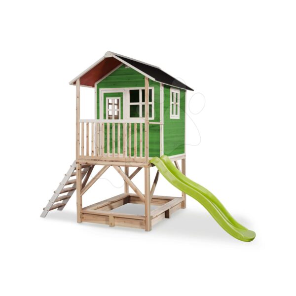 Házikó pilléreken cédrusból Loft 500 Green Exit Toys vízhatlan tetővel homokozóval és 1