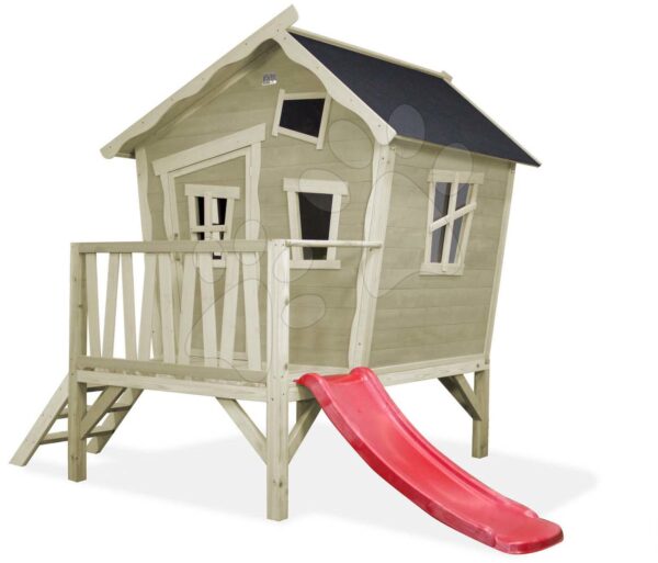 Házikó pilléreken cédrusból Crooky 300 Exit Toys vízhatlan tetővel és csúszdával szürkés-bézs gyerek játék webáruház - játék rendelés online Kerti játszóházak | Kerti játszóházak fából