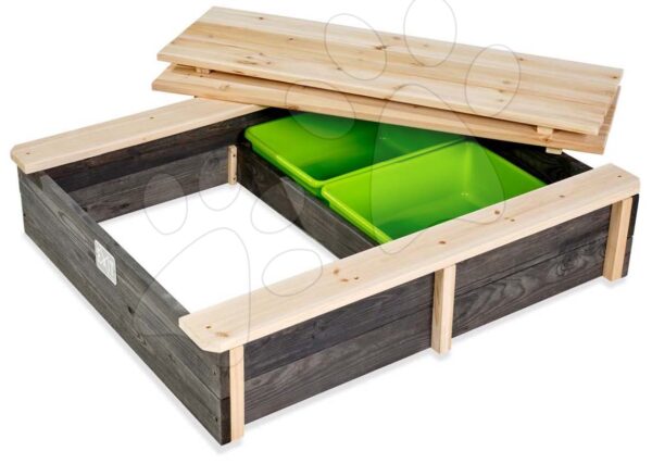 Homokozó fedéllel cédrusból Aksent wooden sandpit Exit Toys térfogata 45 kg 2 tárolóval 16 liter/32 kg vízre gyerek játék webáruház - játék rendelés online Kerti játékok  | Homokozók | Homokozók fából
