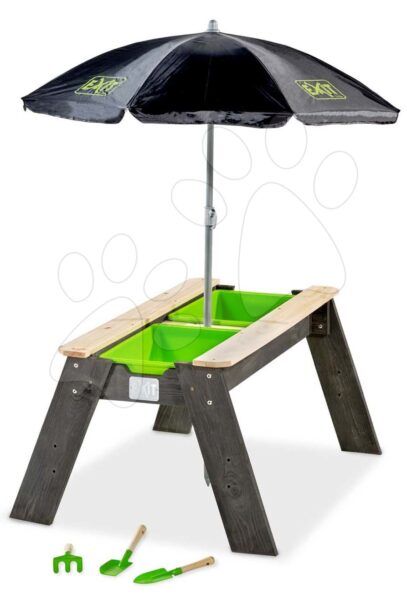 Homokozó asztal homokra és vízre cédrusból Aksent sand&water table Deluxe Exit Toys nagy fedéllel napernyővel és kerti szerszámokkal gyerek játék webáruház - játék rendelés online Kerti játékok  | Homokozók | Homokozók fából