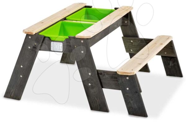 Homokozó asztal homokra és vízre cédrusból Aksent sand&water table Exit Toys piknik paddal és fedéllel gyerek játék webáruház - játék rendelés online Kerti játékok  | Homokozók | Homokozók fából