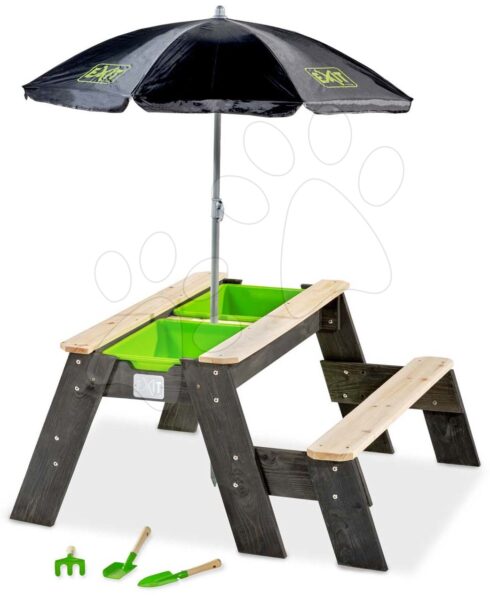 Homokozó asztal homokra és vízre cédrusból Aksent sand&water table Exit Toys piknik paddal napernyővel fedéllel és kiegészitőkkel gyerek játék webáruház - játék rendelés online Kerti játékok  | Homokozók | Homokozók fából
