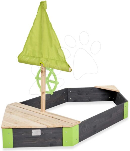 Homokozó hajó kormánnyal cédrusból Aksent Boat Sandpit Exit Toys árbóc vitorlával és tárolóhellyel 190*90 cm gyerek játék webáruház - játék rendelés online Kerti játékok  | Homokozók | Homokozók fából