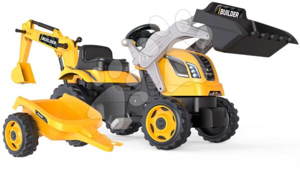Pedálos traktor homlokrakodóval és markolóval Builder Max Tractor+Trailer Smoby állítható üléssel és hanggal 182 cm gyerek játék webáruház - játék rendelés online Járművek gyerekeknek | Gyermekjárművek | Pedálos gyermekjárművek