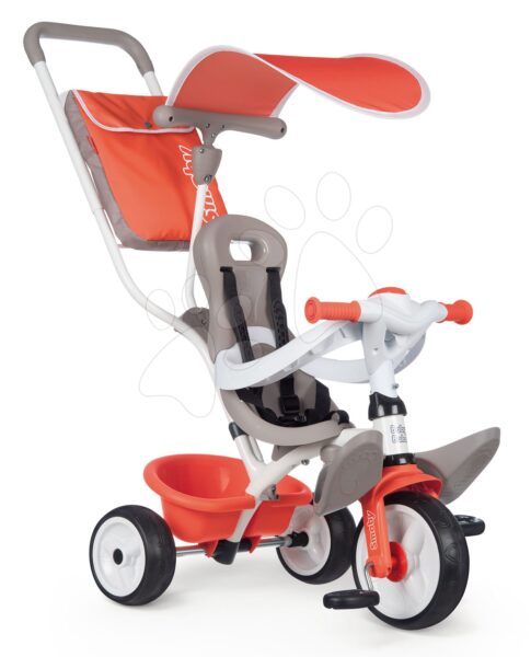 Tricikli magasított háttámlával Baby Balade Tricycle Red Smoby napellenzővel és EVA kerekekkel piros 10 hó-tól gyerek játék webáruház - játék rendelés online Tricikli | Triciklik 10 hónapos kortól