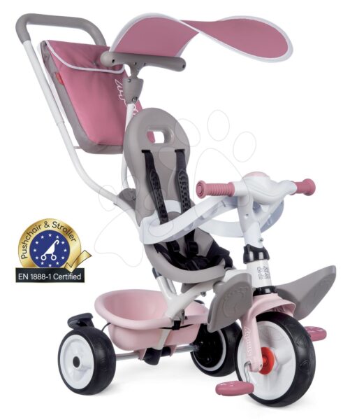 Tricikli és babakocsi egyben magasított háttámlával Baby Balade Plus Tricycle Pink Smoby fékkel és EVA kerekekkel kék 10 hó-tól gyerek játék webáruház - játék rendelés online Tricikli | Triciklik 10 hónapos kortól