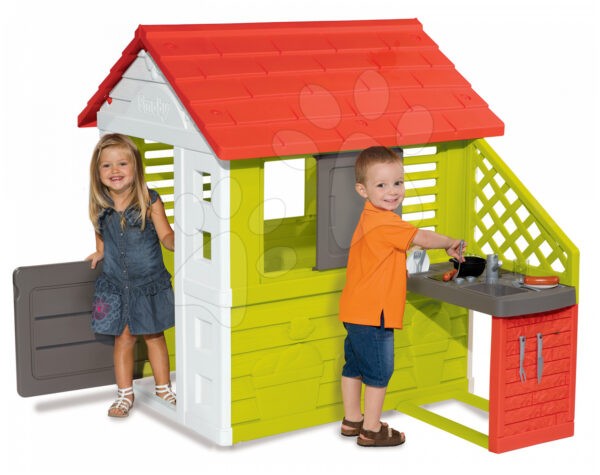 Smoby gyerek házikó Pretty Nature konyhácskával és zsalugáterrel 810702 gyerek játék webáruház - játék rendelés online Kerti játszóházak | Kerti játszóházak gyerekeknek