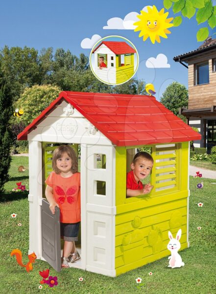 Smoby házikó Lovely pirosas-zöld 3 ablakkal és 2 árnyékolóval UV védelemmel 810705 gyerek játék webáruház - játék rendelés online Kerti játszóházak | Kerti játszóházak gyerekeknek