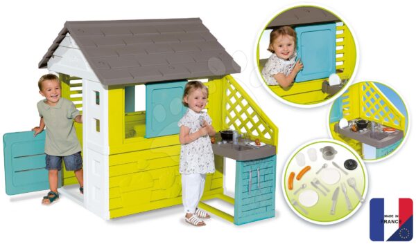 Smoby gyerek házikó Pretty Blue konyhácskával 810703 gyerek játék webáruház - játék rendelés online Kerti játszóházak | Kerti játszóházak gyerekeknek