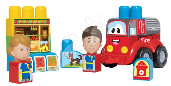 Építőjáték tűzoltóautó Dohány kockákkal 2 figurával 12 hó-tól gyerek játék webáruház - játék rendelés online Bébijátékok | Érzékek és motorika fejlesztése   | Baba építőjáték és kockák