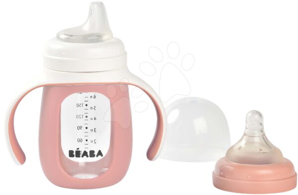Tanuló ivó palack bidon 2in1 Learning Bottle 210ml Pink Beaba rózsaszín szilikon borítással 4 hó-tól BE913519 gyerek játék webáruház - játék rendelés online Babakellékek | Babaetetés és szoptatás | Babaétkezési eszközök  | Gyerek itatópoharak