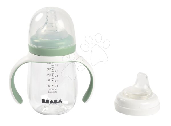 Tanuló ivó palack Bidon 2in1 Training Bottle Beaba Sage Green 210 ml zöld 4 hó-tól BE913531 gyerek játék webáruház - játék rendelés online Babakellékek | Babaetetés és szoptatás | Babaétkezési eszközök  | Gyerek itatópoharak