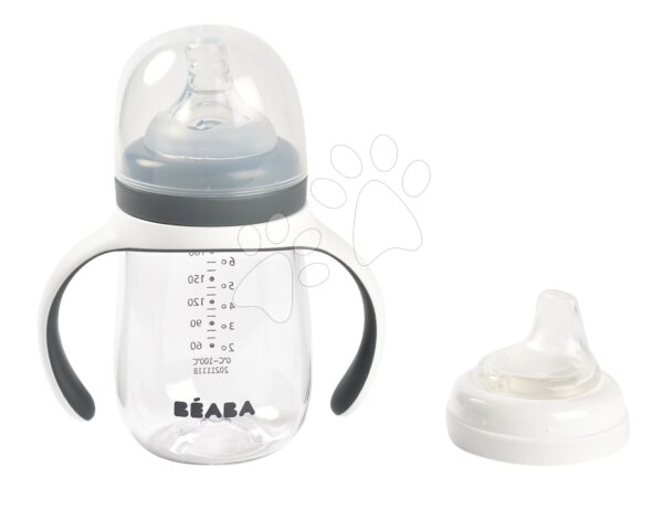 Tanuló ivó palack Bidon 2in1 Training Bottle Beaba Mineral Grey 210 ml szürke 4 hó-tól BE913532 gyerek játék webáruház - játék rendelés online Babakellékek | Babaetetés és szoptatás | Babaétkezési eszközök  | Gyerek itatópoharak