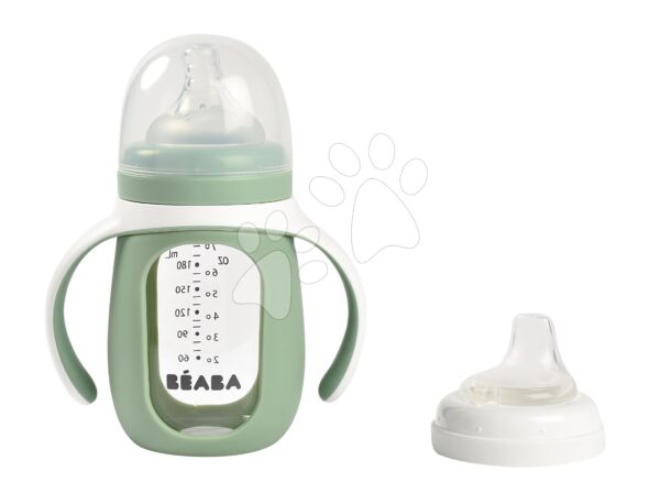 Tanuló ivó palack Bidon 2in1 Training Bottle Beaba Sage Green 210 ml szilikon borítással zöld 4 hó-tól BE913537 gyerek játék webáruház - játék rendelés online Babakellékek | Babaetetés és szoptatás | Babaétkezési eszközök  | Gyerek itatópoharak