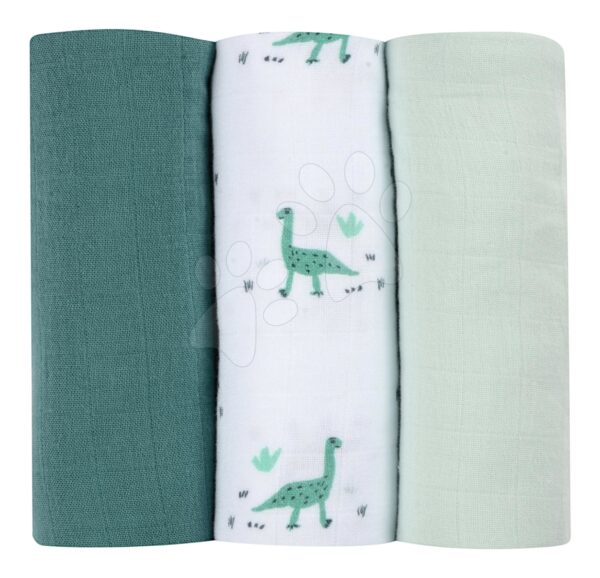 Textil pelenkák pamut muszlinból Cotton Muslin Cloths Beaba Jurassique 3 darabos csomag 70*70 cm 0 hó-tól zöld gyerek játék webáruház - játék rendelés online Babakellékek | Pelenkák és pelenkázás | Pelenkák