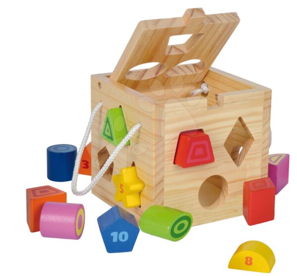 Fa készségfejlesztő kocka Shape Sorting Cube Eichhorn formaillesztő 12 kockával 12 hó-tól gyerek játék webáruház - játék rendelés online Fa gyerekjátékok |  Készségfejlesztő fajátékok